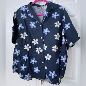 Marimekko x Uniqlo Blue and White Floral Button Down Shirt